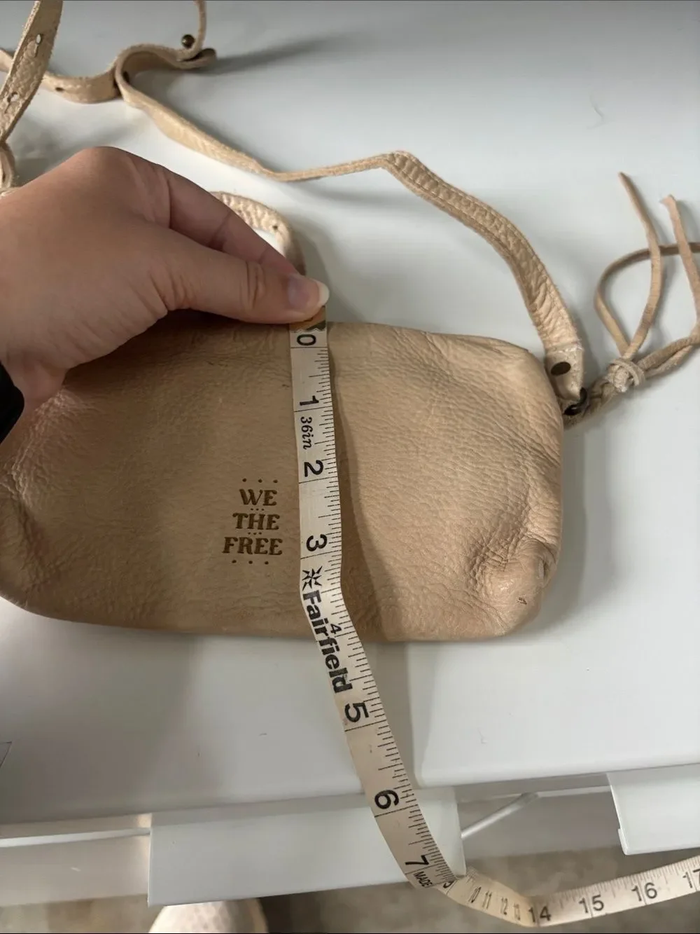 We The Free Neutral Beige Pebbled Leather Crossbody